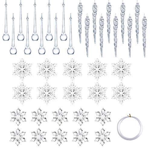 Zasiene Decoración Carámbanos Copo de Nieve Acrílico Navideña 41 Piezas Árbol de Navidad Adornos Cristal Carámbano Copo de Nieve Colgando Adornos Navidad con Accesorios Crystal Line