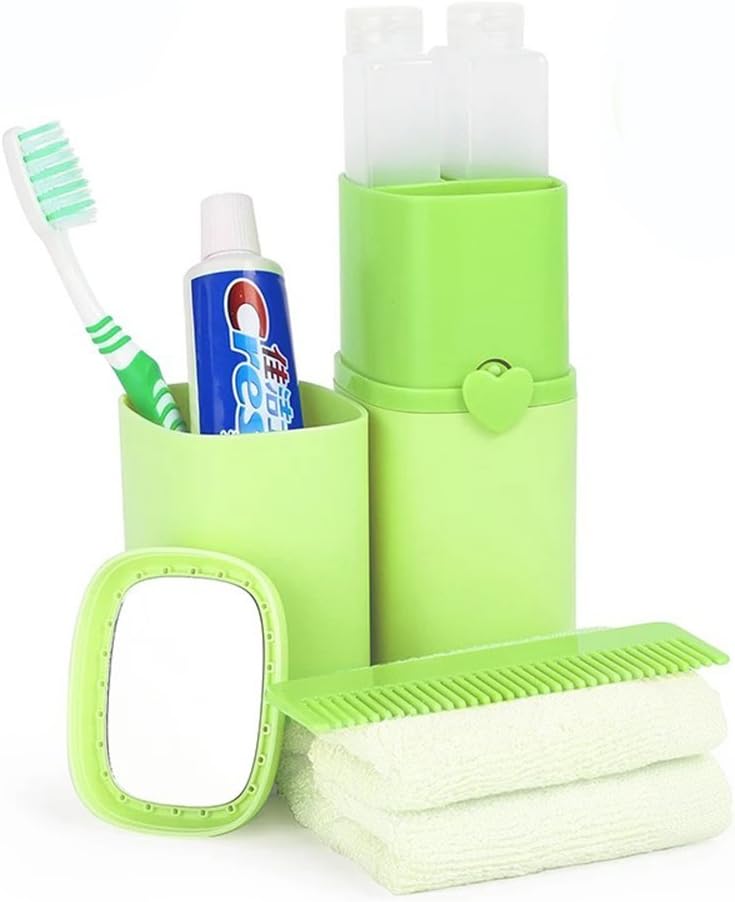 Avokii Toothbrush Case, Handy Toothpaste Case, Tooth Mug Set for Travel or Camping Bath .(Green)