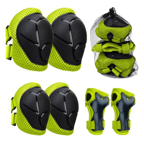 Rodilleras para niños, 6 en 1, juego de coderas para niños y niñas, con protección para la muñeca, para niños de 3 a 8 años de edad, patinaje, ciclismo y monopatines (negro verdoso)
