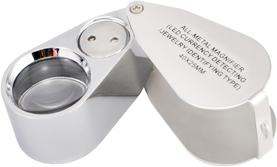iKKEGOL 40X 25mm All Metal Magnifier Jeweler LED UV Lens Jewelery Loupe Magnifier (LED Currency Detecting/Jewelry Identifying Type)