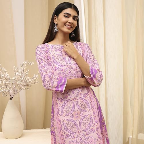 Image of BIBA Women Cotton Straight Fit Straight Printed Kurta