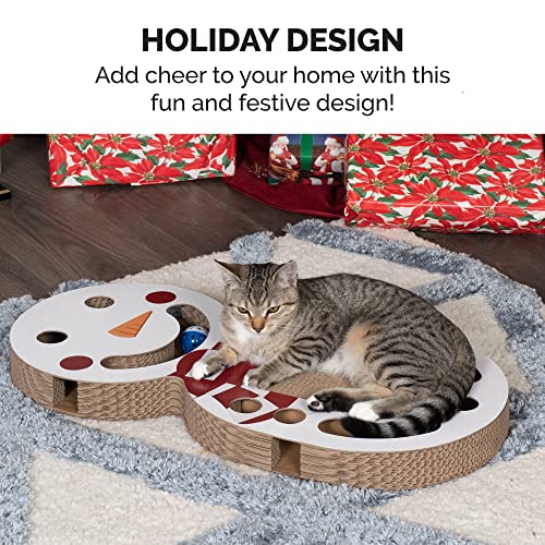 Image of Furhaven Pet Toy for Cats and Kittens - Giant Snowman Holiday Cat Scratcher Interactive Busy Box Toy with Catnip, Snowman Print, One Size