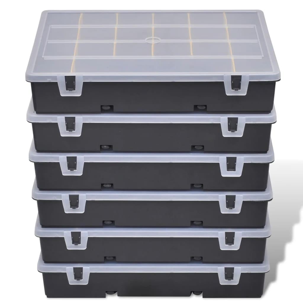 Caja de herramientas de plástico, 6 unidades, con 21 compartimentos por caja, portátil y resistente, para taller, garaje, sótano, almacenamiento y organización de tornillos, tuercas y pernos