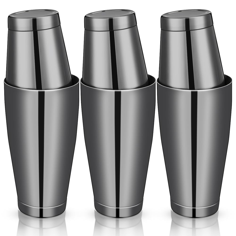 3 Conjuntos de Cocteleras de Cócteles, Coctelera de Bar Profesional, Conjunto de Cocteleras Boston de Acero Inoxidable, Engranador de Martini (Pistola Negro)