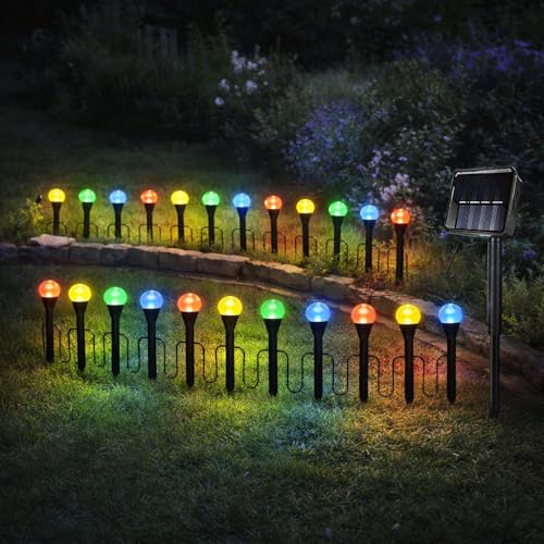 Image of CBK Solar Garden Pathway Lights with 20 LED Stakes|Multicolor Outdoor Decorative Solar Lights for Garden,Lawn, Yard,Walkway&Landscape|Waterproof Resistant|Auto On /Off Solar Powered Lighting System