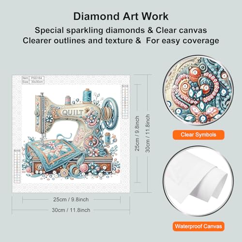 WSLWXSHM 5D Special Shape Diamond Art Kits for Beginners, Diamond Painting Kits for Adults Sewing Machine, Crystal Rhinestones Diamond Painting for Home Wall Decoration Gift 12×12inch/30×30cm