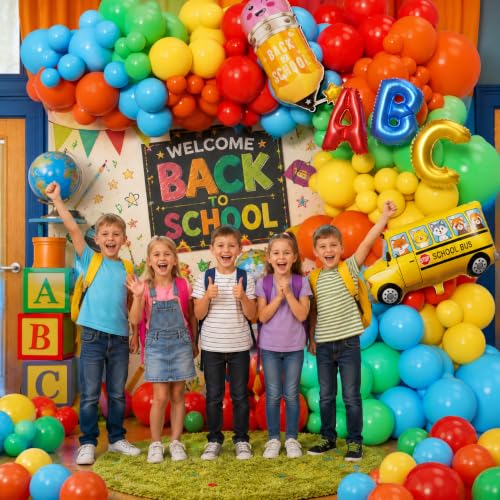 Image of Back to School Balloon Garland Arch Kit 180Pcs with Pencil School Bus ABC Balloons, Rainbow Balloon Arch Kit for First Day of School 2026 Kindergarten Grad Back to School Classroom Party Decor