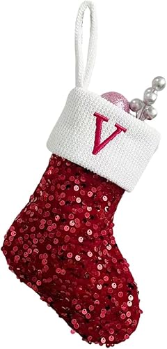 YYW Medias de Navidad con letras bordadas con lentejuelas, calcetines de Navidad, mini calcetines personalizados para decoración familiar de
