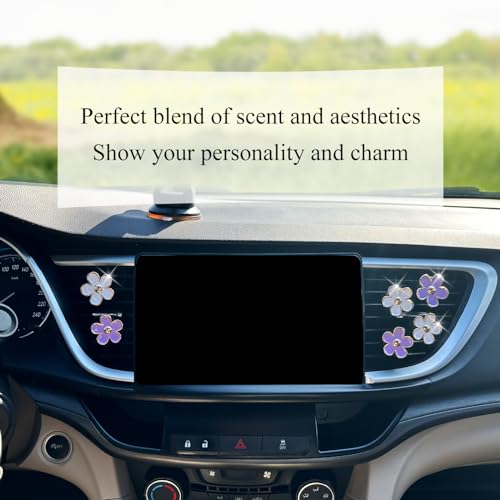 Image of ORIESSE 6pcs Flowers Car Air Freshener Vent Clips Purple White Daisy Air Vent Clip Car Accessories for Women 3.3cm /3cm Flower Vehicle Interior Decor Refillable Diffuser
