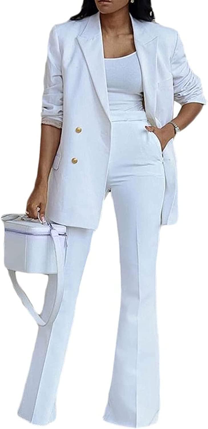 Generisch Elegante traje de negocios para mujer, pantalones de negocios, chaqueta de dos piezas, traje de moda casual, conjunto de pantalones de pierna ancha, chaqueta de traje para mujer