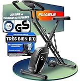 Vélo d’appartement pliable Set NEUF 2025 – silencieux & confortable [Selle confort FlexiFoam] – charge maximale 150 kg – velo d appartement certifié TÜV GS – vélo appartement pliant pour la maison