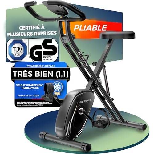 Vélo d’appartement pliable Set NEUF 2025 – silencieux & confortable [Selle confort FlexiFoam] – charge maximale 150 kg – velo d appartement certifié TÜV GS – vélo appartement pliant pour la maison