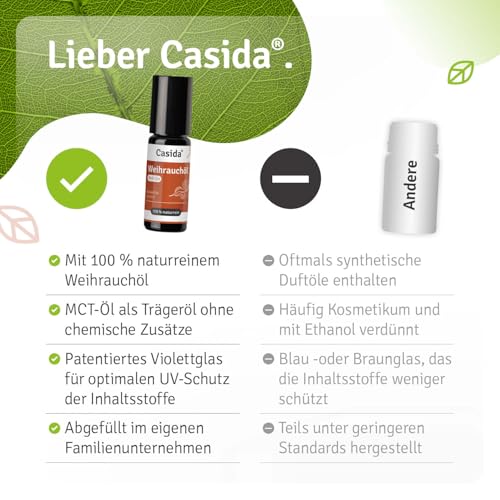 Casida Weihrauchöl Roll-On – für innere Ruhe und Gelassenheit, unterstützt Entspannung und Achtsamkeit - Ätherisches Öl für die Aromapflege unterwegs - aus der Apotheke - 10 ml