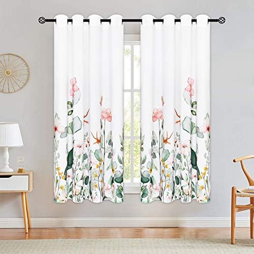 ASPMIZ Floral Curtains, Watercolor Wild Flower Curtain Panel for Spring Summer, Nature Plant Window Drapes with Grommets for Bedroom Living Room Decor, Set of 2 Panels, 52 x 63 Inch Length