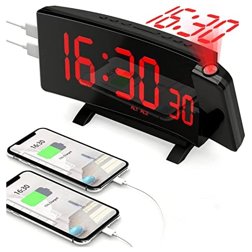 Projection Alarm Clock for Bedroom with [5 Dimmer], PEYOU Digital Clock 7" LED Display, 2 USB Chargers, 180° Rotable Projector, Snooze, Bedside Loud Dual Alarm Clock for Heavy Sleepers Adults Kids