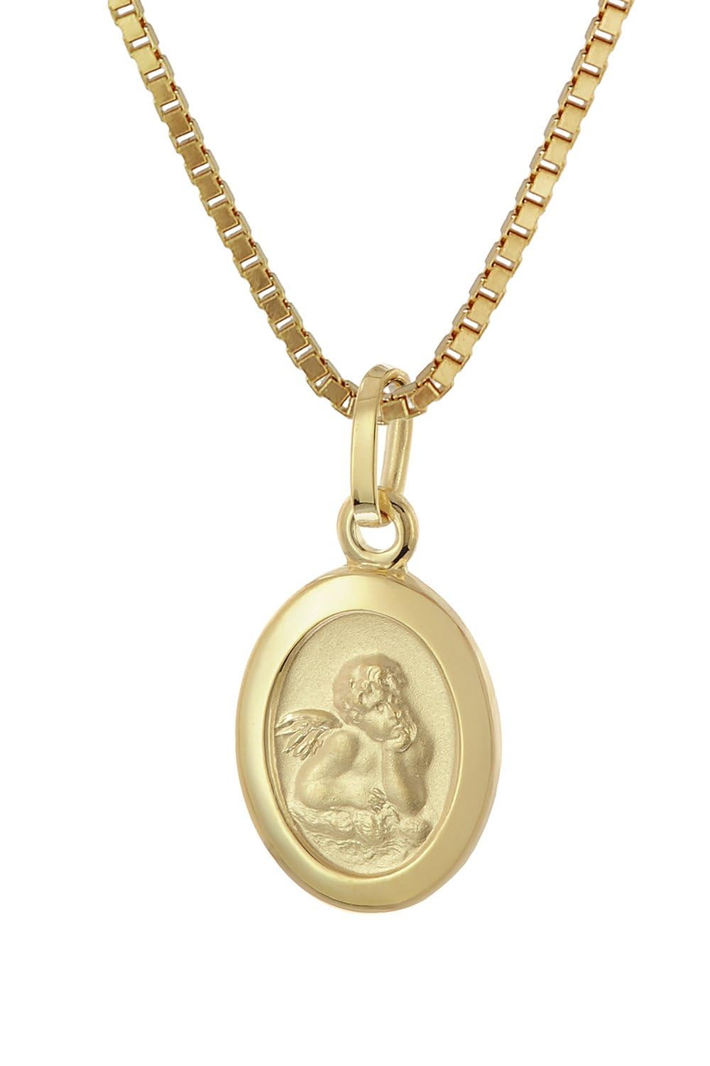 trendor Kinder-Anhänger Gold 333 Schutzengel an vergoldeter Silberkette | wunderschönes Schmuckstück für Mädchen und Jungen, zauberhafte Geschenkidee