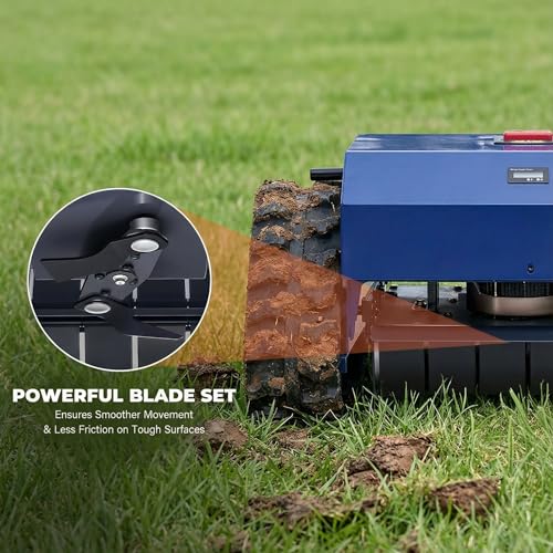 Image of Remote Control Lawn Mower with Snow Plow Attachment-700m Range, Hybrid Gas-Electric Power, Track Design, All-Terrain, Adjustable Cutting Height (0.79-5.9 inches)