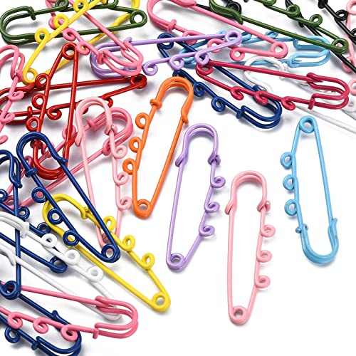 Image of LiQunSweet 30 Pcs 2 Inch 3-Holes Colorful Spray Painted Kilt Pin Brooch Clasp Safety Pins Brooch Findings for DIY Arts Sewing Crafts Clothes Blankets