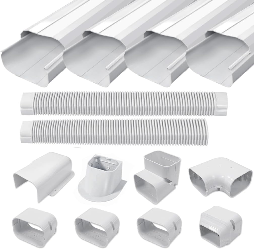 3'' 17 Ft PVC Decorative Pipe Line Cover Kit for Ductless Mini Split Air Conditioner-Full Set, No Other Parts Needed