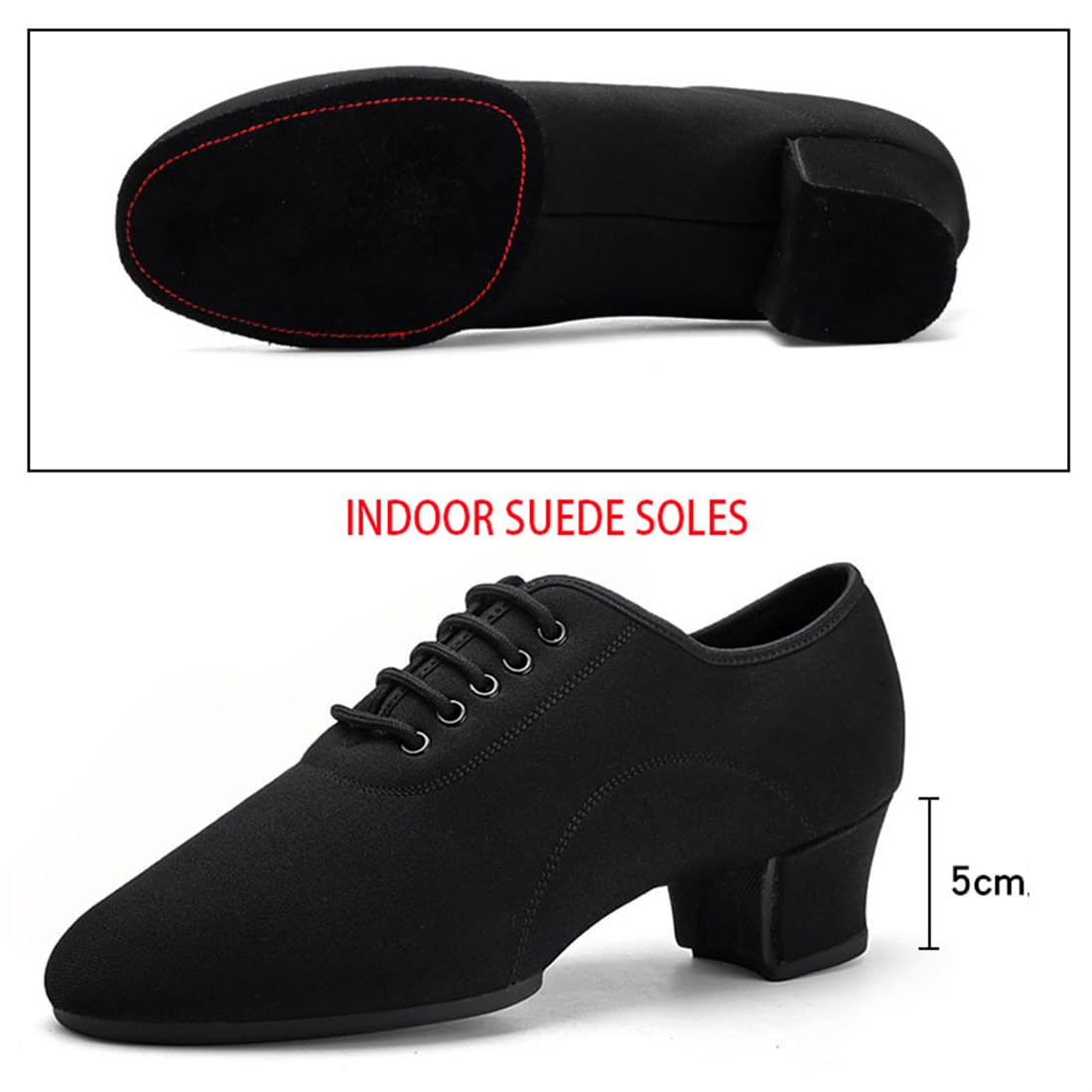 VEACAM Men's Ballroom Dance Shoes, Breathable Tango Salsa Latin Character Shoe Black Dancing Practice Shoe for Men,5cm Heel Suede Soles,9.5