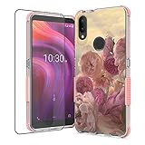 WZOKA for Alcatel 3V 2019 Case, Shockproof TPU Floral Case with Tempered Glass Screen...