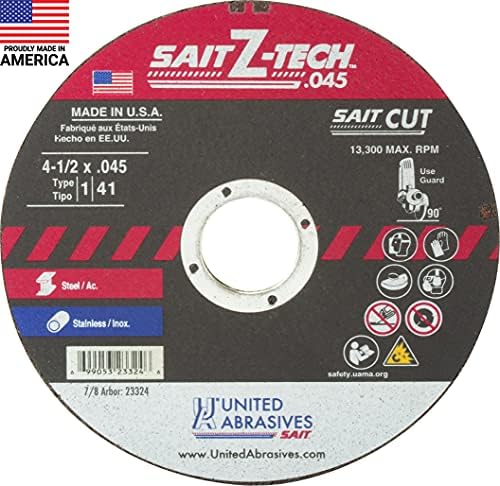United Abrasives-SAIT 23324 Type 1 4-1/2-Inch x .045-Inch x 7/8-Inch 13300 Max RPM Z-Tech - High Performance Cut-Off Wheels, 50-Pack