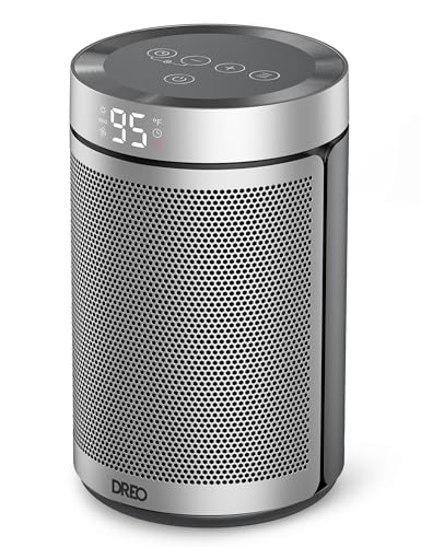 Dreo Chauffage Électrique Économique 34 dB Silencieux, Radiateur Céramique PTC 1500W avec Thermostat, Protection Surchauffe et Basculement, Minuterie 12H, Convecteur pour Chambre, Atom 316 Argent