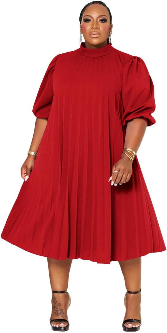 Tycorwd Women's Plus Size Casual Pleated Dress Summer Short Sleeve Flowy Swing Dress Loose Beach Dresses