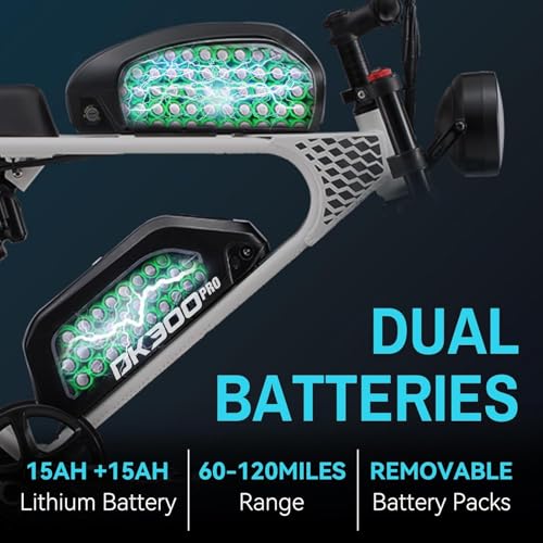 TOKERA Electric Bike Fat Tire Electric Bike Equipped with 1200w/2400w Dual Motor/Single Motor and 48v/40ah Or 48v/30ah Dual Batteries 35mph Electric Dirt Bike (DK-300-PRO White)