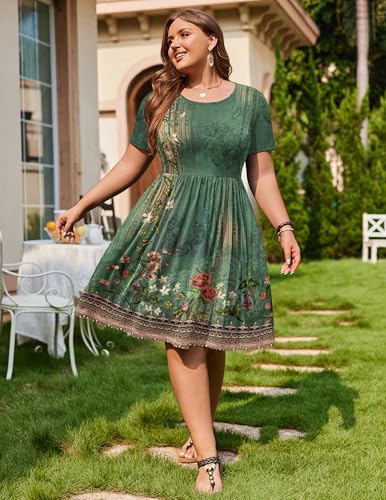 Image of IN'VOLAND Womens Plus Size Summer Dress Short Sleeve Casual Mini Dresses Empire Waist T-Shirt Dress with Pockets
