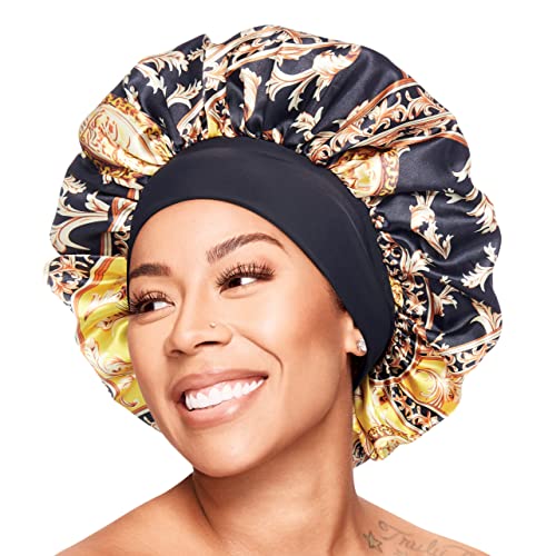 Red-by-Kiss-RoyalLux-X-Keyshia-Cole-Wendbare-Seidige-Haube-Schlafmuetze-mit-breitem-Rand-krausfrei-Groesse-XL-luxurioes