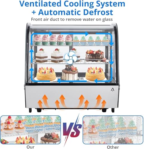 Image of 6.5 Cu.Ft Countertop Refrigerated Display Case - Commercial Bakery Refrigerator with LED Lighting, Auto Defrost & Sliding Glass Door for Cafe, Restaurant, Dessert Display