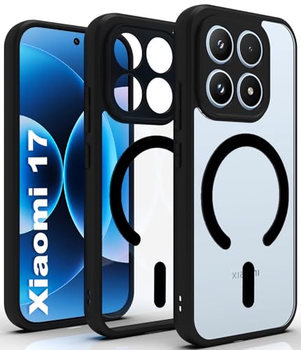 Image of RIGGEAR Shockproof Sleek Hybrid Armor Magnetic Back Cover Case Compatible with MagSafe Accessories for Xiaomi 17 (Clear PC + Black TPU Bumper)
