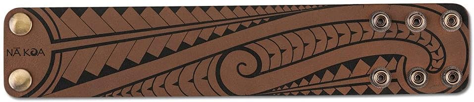 Leather Cuff Wristband with Maori Tattoo Art - Adjustable Wrist Size Looks Great on Men and Women