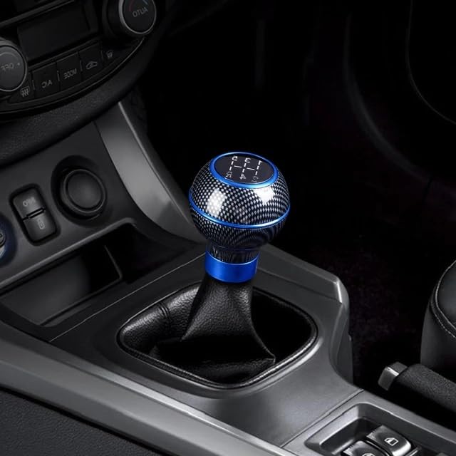 Image of AutoBizarre 5 Speed Polished Aluminum Base Metal Ring Carbon Fiber Gear Knob Gear Shifter Handle Knob for All Manual Transmission Cars (Blue)