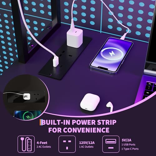 Bureau d'ordinateur d'angle en L avec LED gain de place