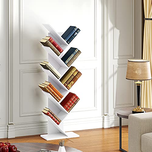 Homefort 9-Shelf Bookshelf ,Geometric Tree Bookcase ,Wood Bookshelves Storage Rack, Mdf Tree Shelf Display Organizer For Books,Magazines,Cds And Photo Album Holds Up To 5Kgs Per Shelf (White) #TOP7