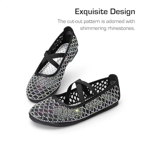 Dream Pairs Girls Mary Jane Dress Shoes Flower Girl Cross Strap Sheer Mesh Ballet Flats,Size 12 Little Kid,Black-Sheer,Sdfl2404K thumb #2