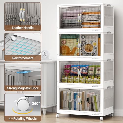 Image of BROVIEW 480Qt Stackable Storage Bins with Lid for Home Dorm, 4Pack White