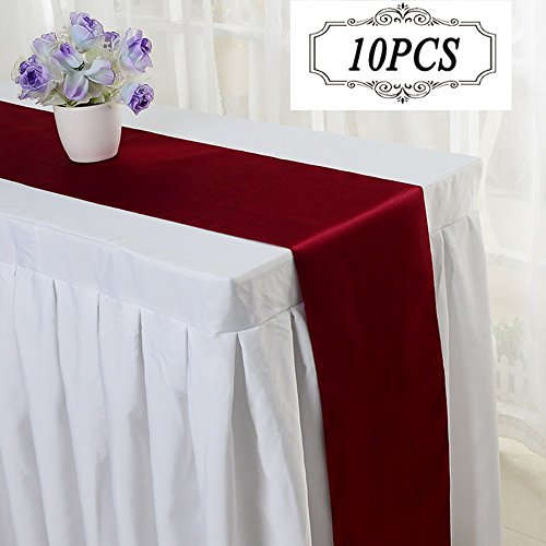 RayLineDo® Pack of 10 12'' X 108'' Satin Table Runners for Wedding Party Banquet Table Party Bridal Decoration in Wine - Image 2