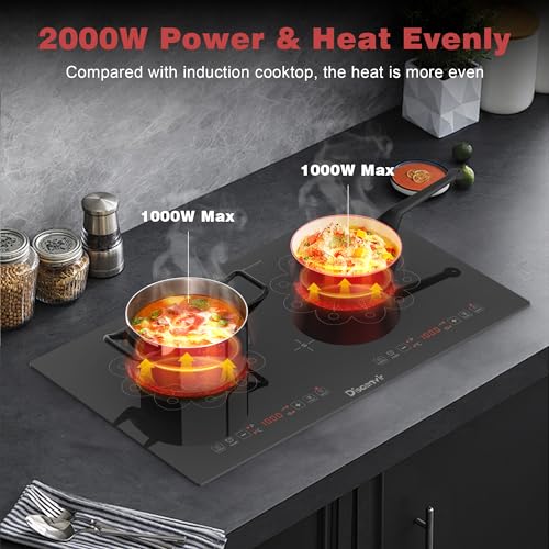 Image of 2 Burner Electric Cooktop - 24 Inch Electric Stove Built-in(23 inchx13 inch) and Countertop(24 inchx14 inch), Two Burner Ceramic Cook Top with Child Lock, Timer, Sensor Touch Control, 110V Plug in