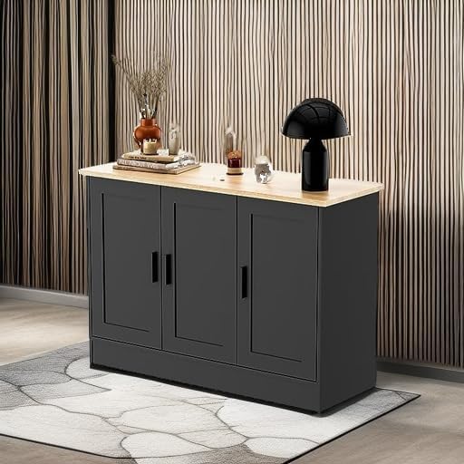 Miniatura 5 de Anystyle Gabinete de buffet negro de 3 puertas de 43.3 pulgadas de ancho, barra de café con estante ajustable, aparador de cocina para sala de