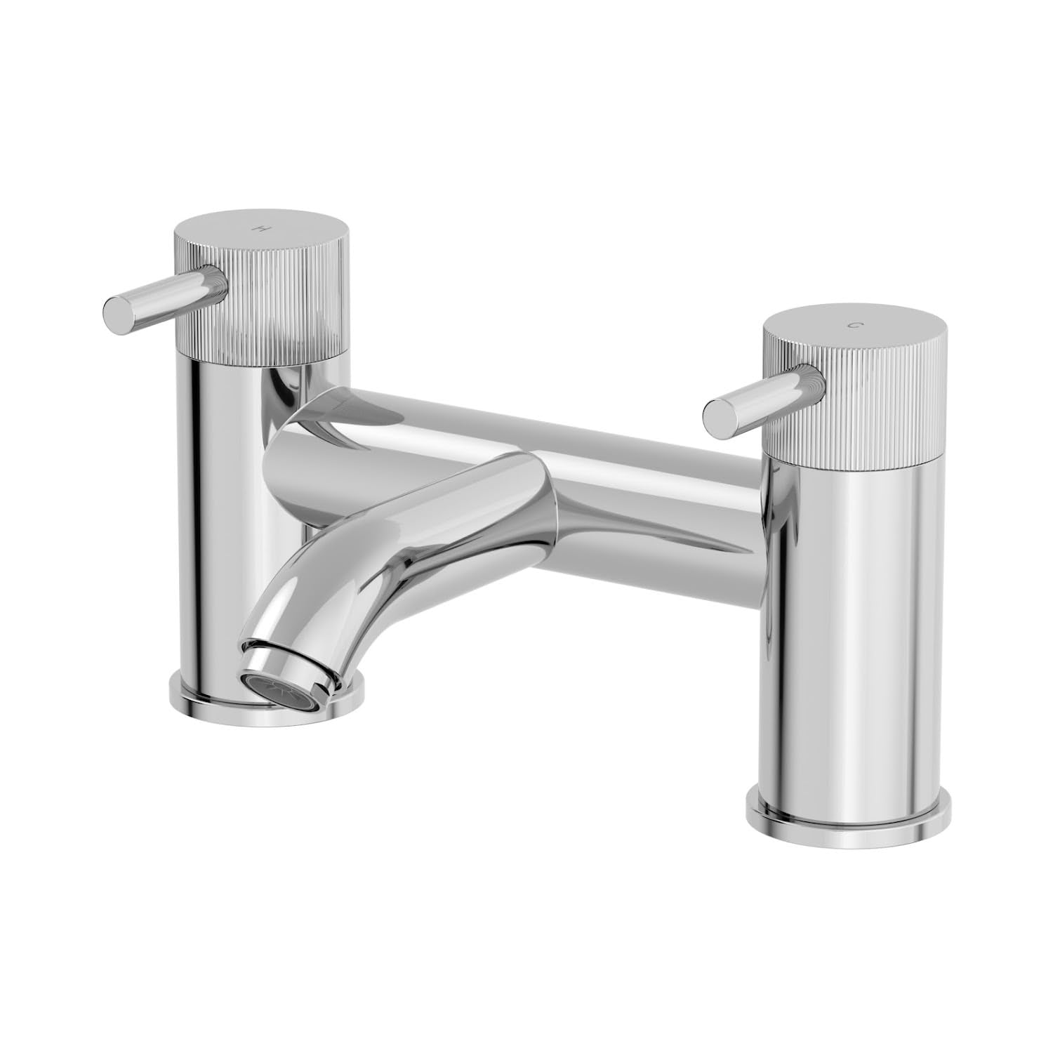 Architeckt® Fluted Bathroom Bath Filler Mixer Tap Deck Mounted Round Twin Lever Handle for Bathtub Modern, Chrome
