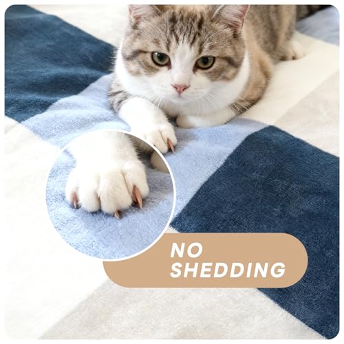 PU MEI Sherpa Fleece Throw Blanket 60" x 80" Reversible Plush Fluffy Large Big Blanket Lattice Flannel Blankets for Sofa Couch Bed (Grey-Soft Blue, 60"*80") - Image 5