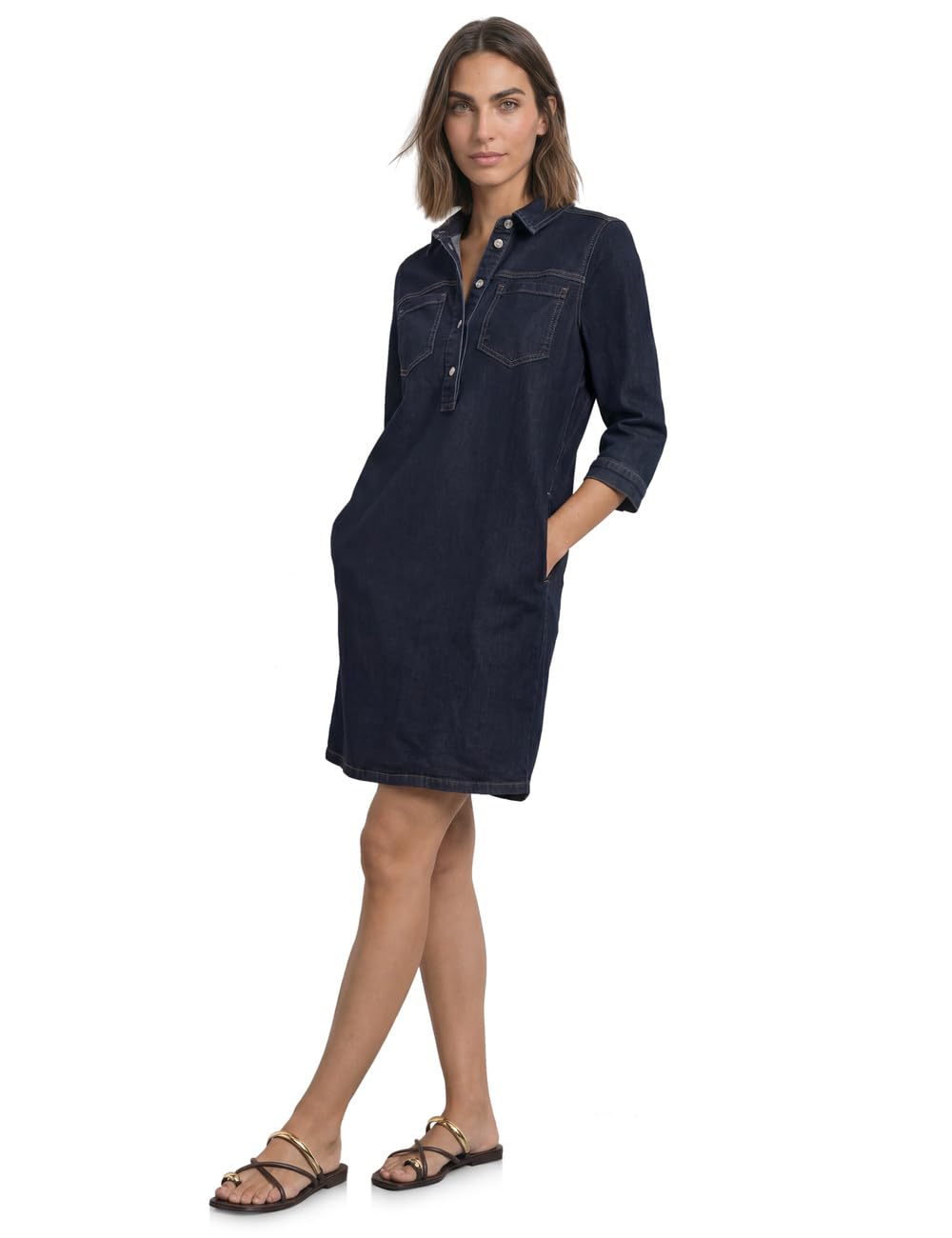 Street One Damen 1409551 Knielanges Denim Kleid mit 3/4-Arm