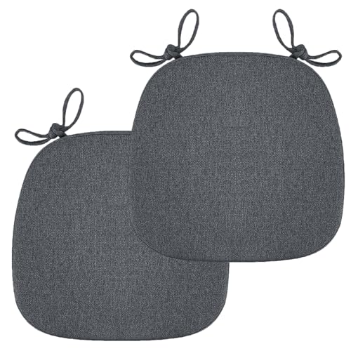 BLISENCHY 低反発素材チェアクッション ひも付き 2個パック - ノンスリップダイニングチェアパッド 快適なキッチンとダイニングルームのシートクッション 洗濯機洗い可能なカバー付き (ブラックグレー)