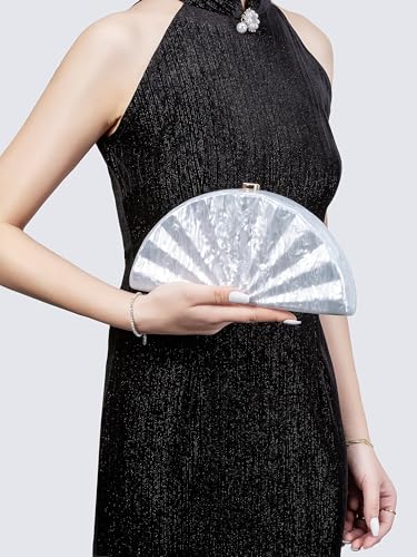 Image of Acrylic Fan Shell Clutch Purse Elegant Marbled Unique Handbag with Detachable Chain for Party Cocktail Wedding
