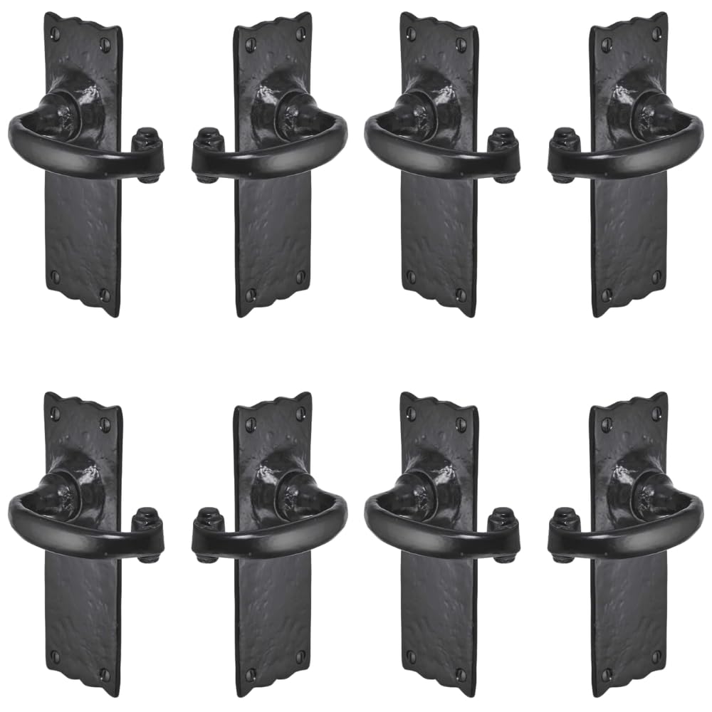 Old Hill Ironworks Burford Suite Door Handles 158mm x 55mm – Antique Black Cast Iron – Lever Latch, Lock & Bathroom Handles (4 Pairs of Latch Handles)