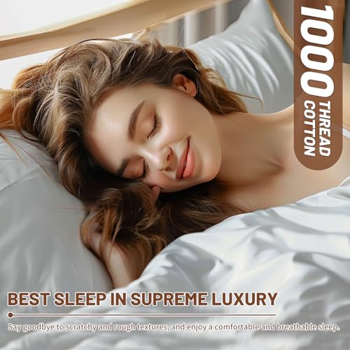 MEISHANG 1000 Thread Count Egyptian Cotton Sheets California King - 100% Egyptian Cotton Sheet Set, Sateen Weave, Soft & Breathable, 16" Deep Pockets - 4 Piece (Cal King, Linen)