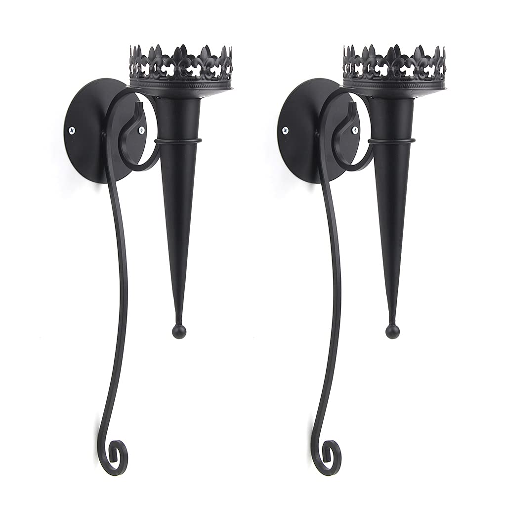 2Pcs European Iron Art Wall Hanging Candle Holder Gothic Torch Pillar Tealight Candlestick Retro Metal Stand Sconce